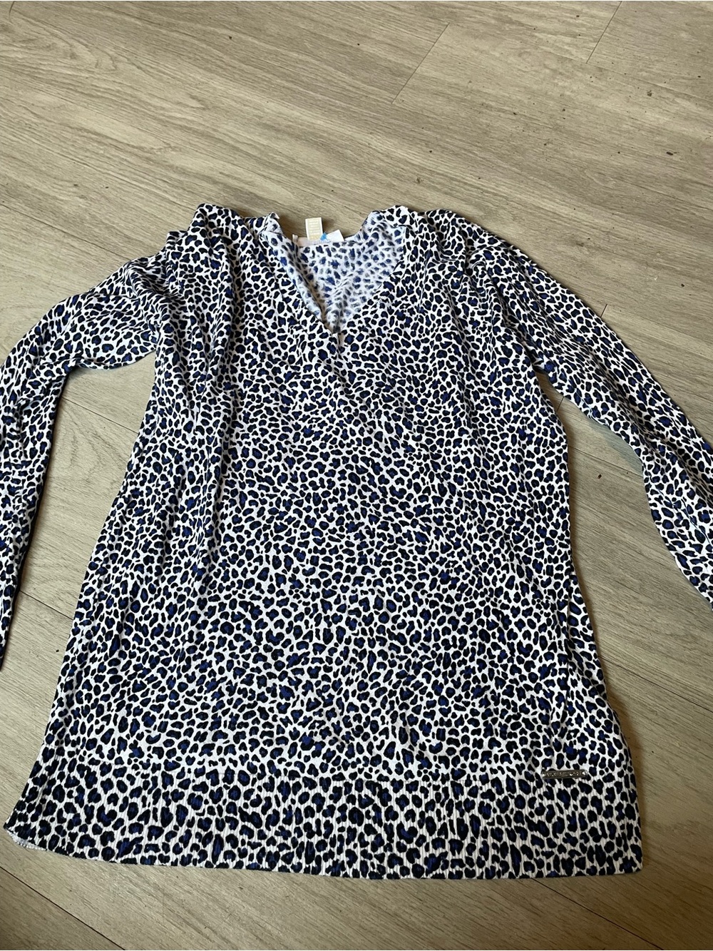 Michael Kors Navy and White Leopard Print V-Neck Tunic